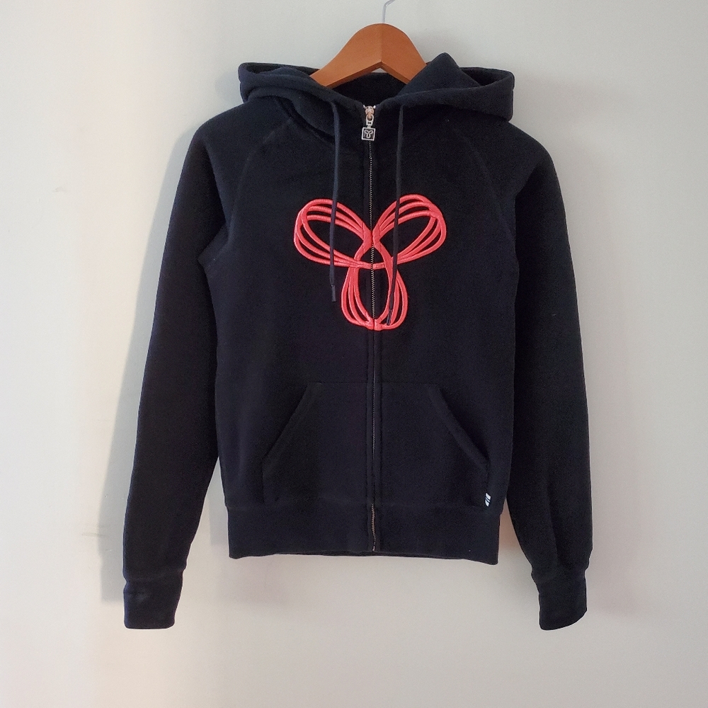 Aritzia TNA Pacific hoodie black with pink peach embroidery size xs